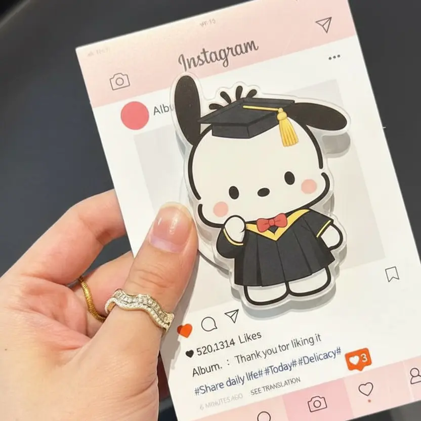 Cute Graduation Puppy Phone Grip - Magnetic Pop Socket & Kickstand - Kawaii Graduate iPhone Accessory Gift