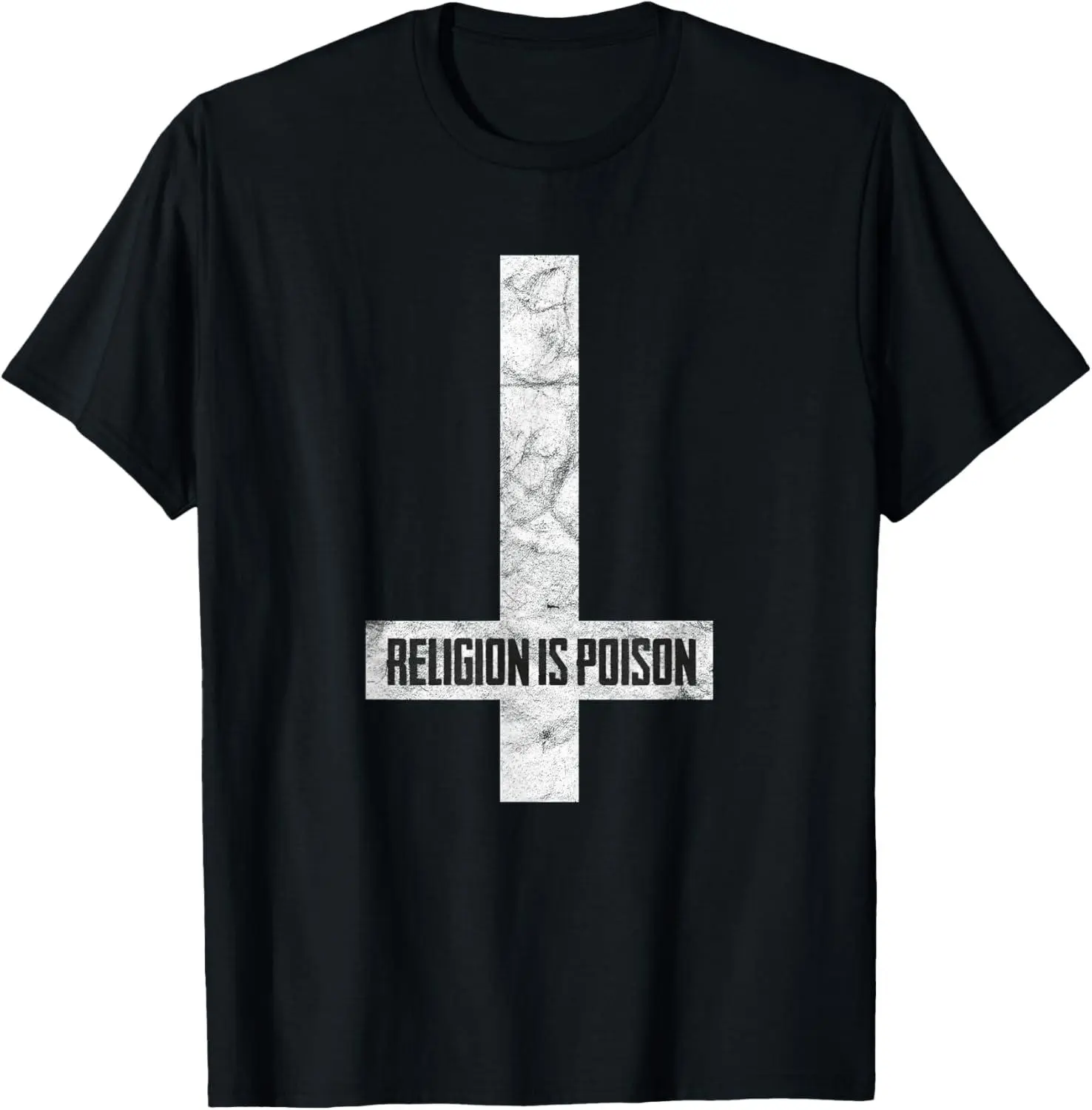 Women's 100% Cotton Short-Sleeve Graphic T-Shirt, Casual Fashion Fabric, Unisex Antichrist Grunge Religion Is Poison Atheist Occult Gothic Top, Natural, Round Neck, Graphic Print, Pure Cotton