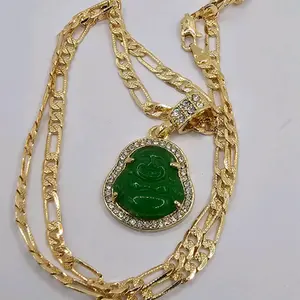 BUDDHA WITH FIGARO CHAIN  small pendant  beautiful style gold-plated green colors, religious chain, and pendant pick your color