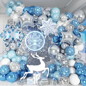 Snowflake Balloon Garland Arch Kit Winter Snowflake Balloons With Silver Blue White Snow Confetti Latex Balloon For Winter Wonderland Christmas Baby Shower Princess Birthday Party Decor