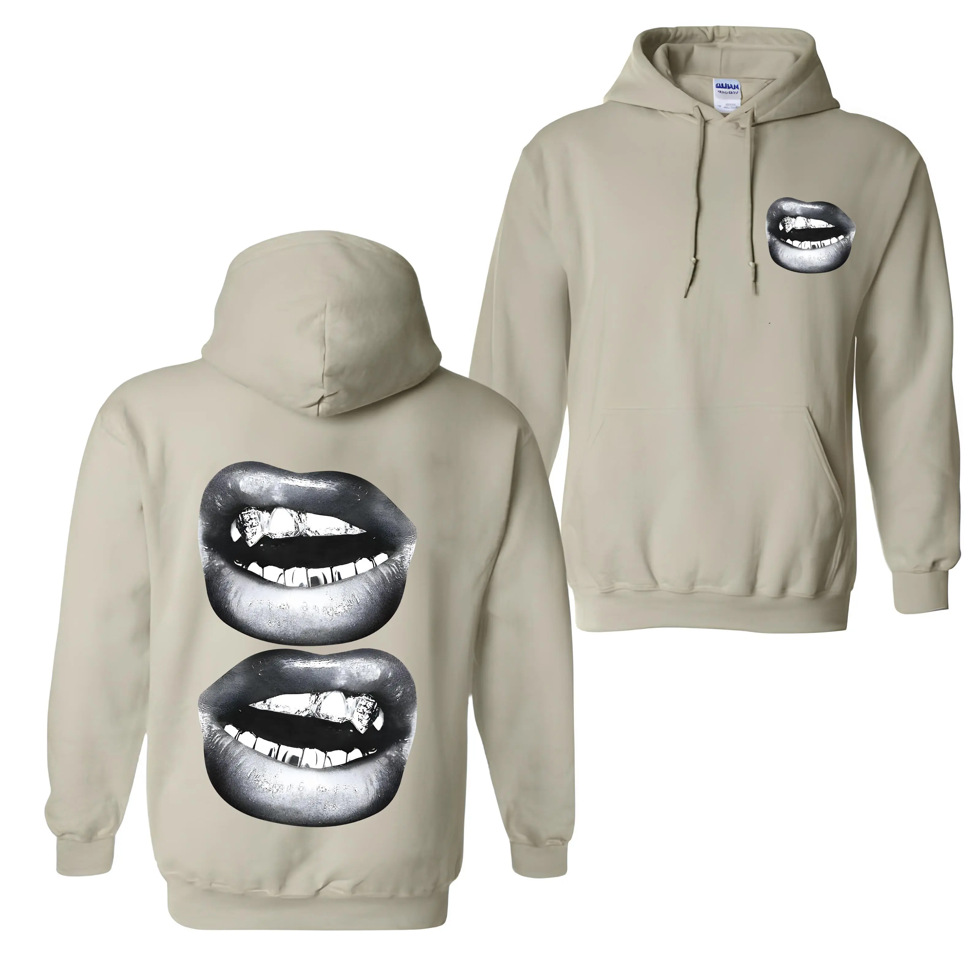 [S-5Xl] Manfinity EMRG A White Street Style Top With Full Black And White Mouth Pattern, Suitable For Summer Men's Hoodie, Sweatshirt, Comfort Errands, Classic Cotton, Unisex Hoodie, Merch gift, Fabric Menswear Oversized Pocket Sport Sweaters