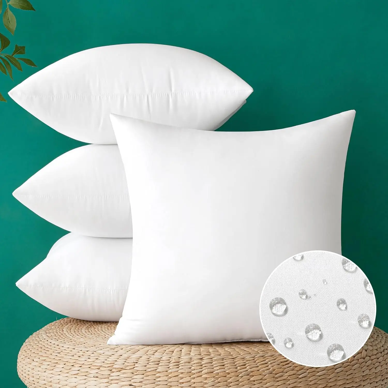 Pack of 4 18x18 Inch Outdoor Pillow Inserts  Decorative Throw Pillow Insert, Square  Garden Pillow Form for Patio Sofa Couch