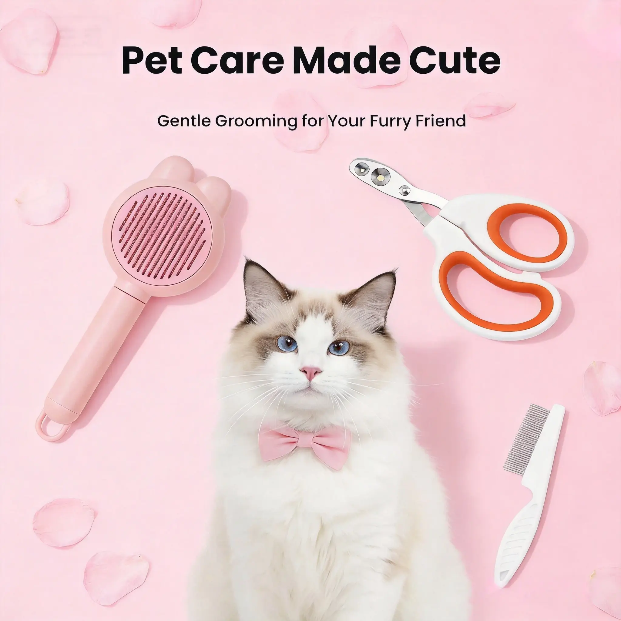 3-piece cat grooming kit?!  One-click hair removal brush, double-hole nail trimmer & a comb that handles loose fur AND lice — finally, at-home grooming that's not a fight!  Limited time only, grab yours before it's gone! "