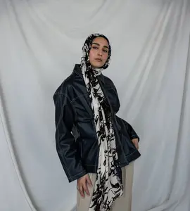 VELA Black/White Shadow Blossom Print Modal Hijab