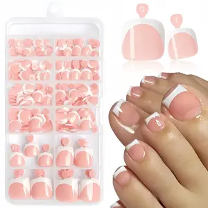 120pcs Deep French False Nails, Glossy Short Square Toe Tips, Reusable Nude Artificial Nail Set, Perfect for Manicures