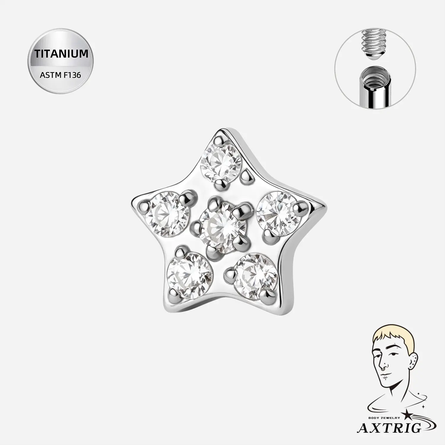 Unisex 14g ASTM F136 Titanium Internally Threaded Dermal Top Set, 4.5mm CZ Accents, Hypoallergenic, Light on Skin, No Loose Threads, Secure Hold for Healing Piercings & Everyday Wear, Body Jewelry
