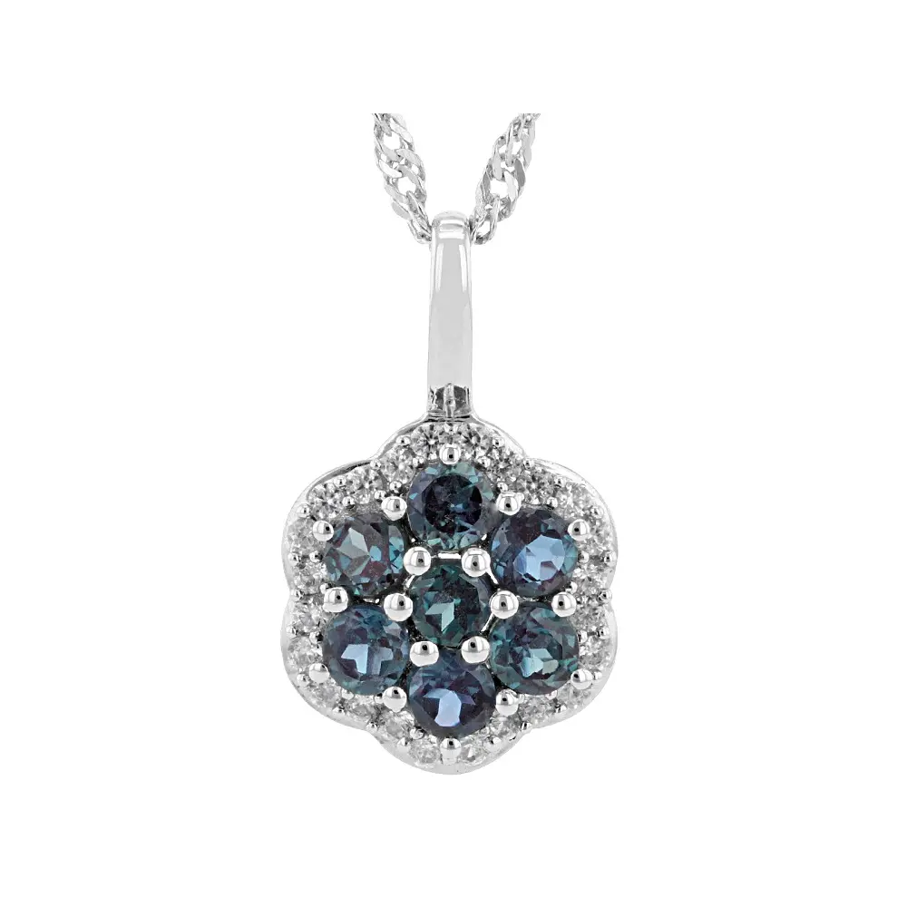JTV Lab-Created Green Alexandrite Pendant with Chain, Rhodium Over Sterling Silver, 1.13ctw Total, 0.74"l, Adults' Everyday Wear Semiprecious Stone Jewelry with Accent Stones, No, Collectibles