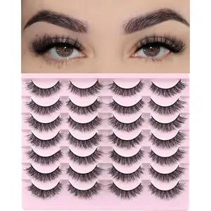 Natural Lashes Short Eyelashes Wispy False Mink Lash Pack 14 Pair Natural Look Fluffy Cat Eye Strip Eyelash Small Fake Lashes Full Pestañas Sets for MUA and Beginners Daily Makeup (F1 | 8-14mm)