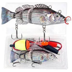 HADORAM Robotic Swimming Lure 3.9” Electronic Lures USB Rechargeable LED Light 4 Segment Multi Jointed Swimbait Fishing Tackle for Bass Trout Pike