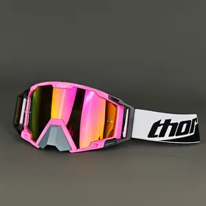 Thor-style motocross goggles with mirrored lenses, adjustable strap, anti-fog, and UV400 protection. Off-road riding eyewear for outdoor use, suitable for motorcycles, ATVs, and skiing.