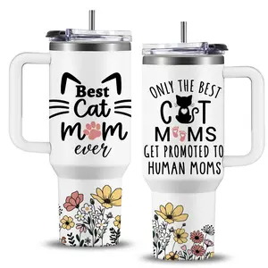 Christmas Tumble Gift For Mom, Cat Lover Gifts For Women - Mothers Day Gifts From Cats, Cat Mom - Pet Lovers Gift Idea For Woman - 40oz Tumbler With Handle & Straw