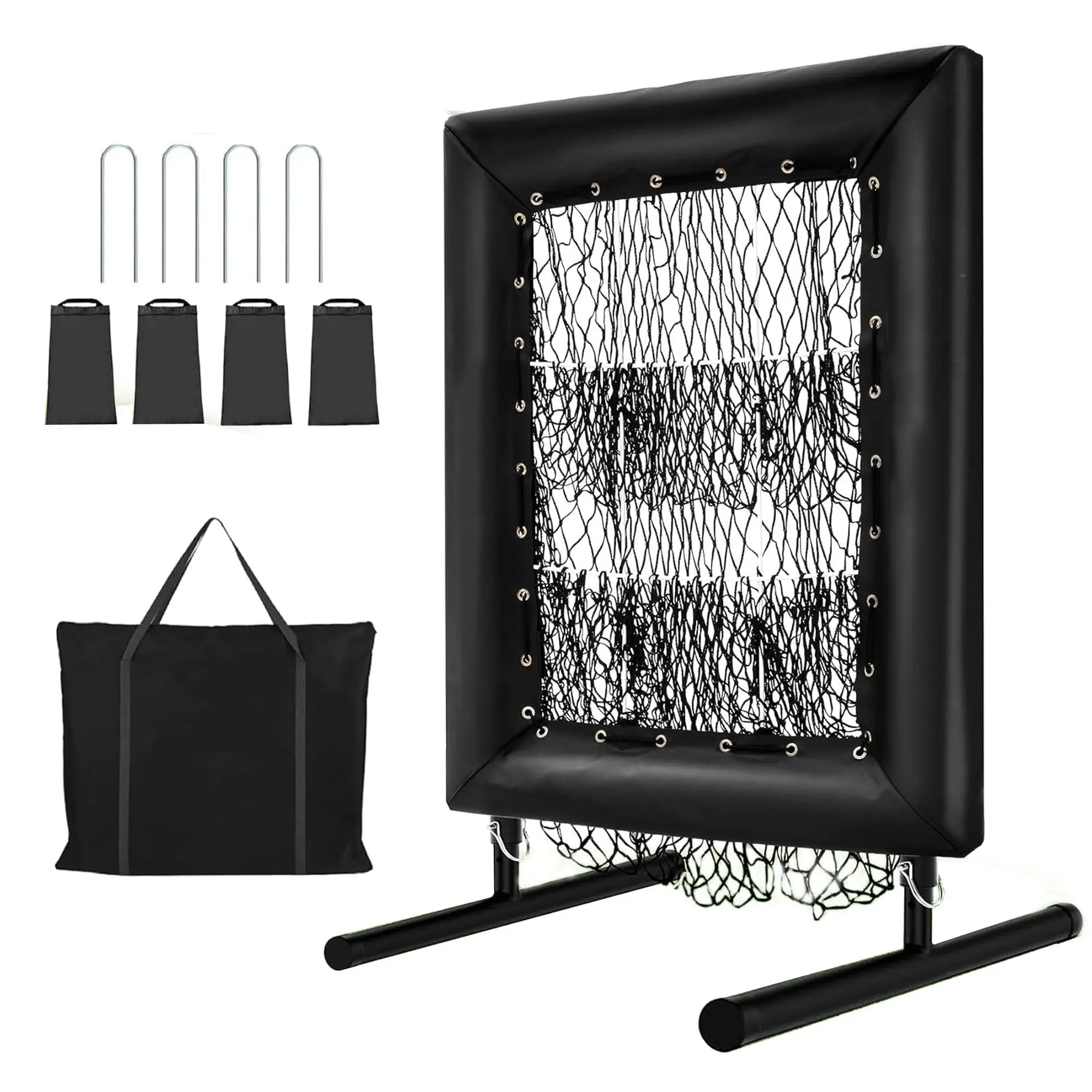 Baseball Softball Pitching Rebounder Net - Softball Training Aid with 1/9 Hole Strike Zone, Adjustable Height, Portable Easy Setup Backyard Ready Training Equipment for Practice