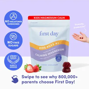 FIRST DAY Kids’ Nighttime Reset Calming Magnesium Gummies – Sleep Aid to Support Calm & Relaxation – Bedtime Supplement with Magnesium Citrate, Suntheanine & No Melatonin – 30-Day Supply