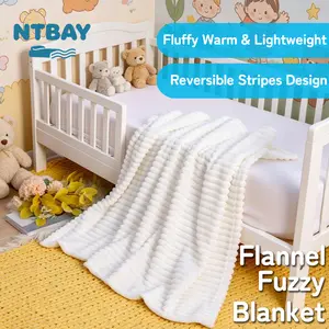 NTBAY Children's Flannel Fleece Blanket, Soft Lightweight Throw for Kids, Reversible Stripes, Multiple uses, Skin-friendly, Warm Cozy for Couch Travel Camping, Machine Washable, Oeko-Tex