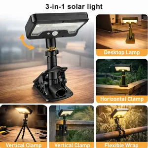 3-in-1 Clip-On Solar Lights Outdoor, No Wiring Needed, Motion Sensor Security Light, 360° Adjustable, 92 LEDs Super Bright, IP65 Waterproof for Fence, Deck & Camping
