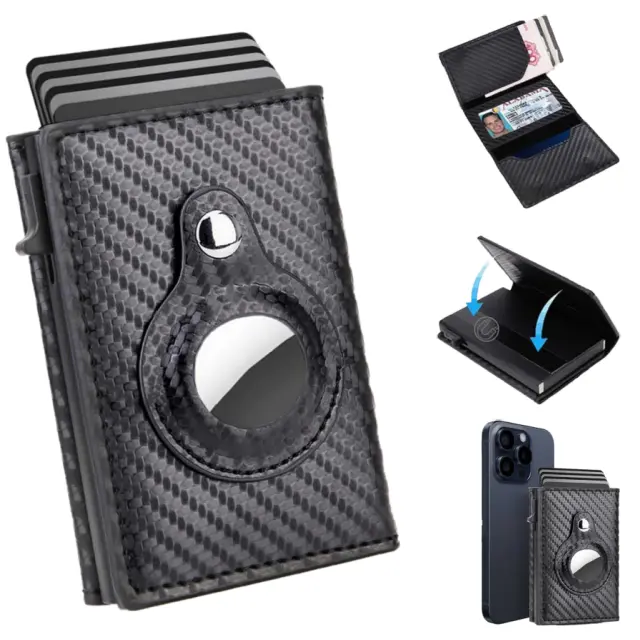 Men's Top-Grain RFID Blocking Slim Minimalist Pop-Up Card Case Wallet - Front Pocket Holder with ID Window, AirTag Slot, Thin Profile