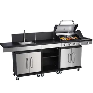 Exquimac Propane Gas Grill, 5 Burners Porcelain-Enameled Cast Iron Grates, 10,000 BTU Stainless Steel Propane Grill with Side Burner for Outdoor BBQ, Backyard, Patio outdoorfun