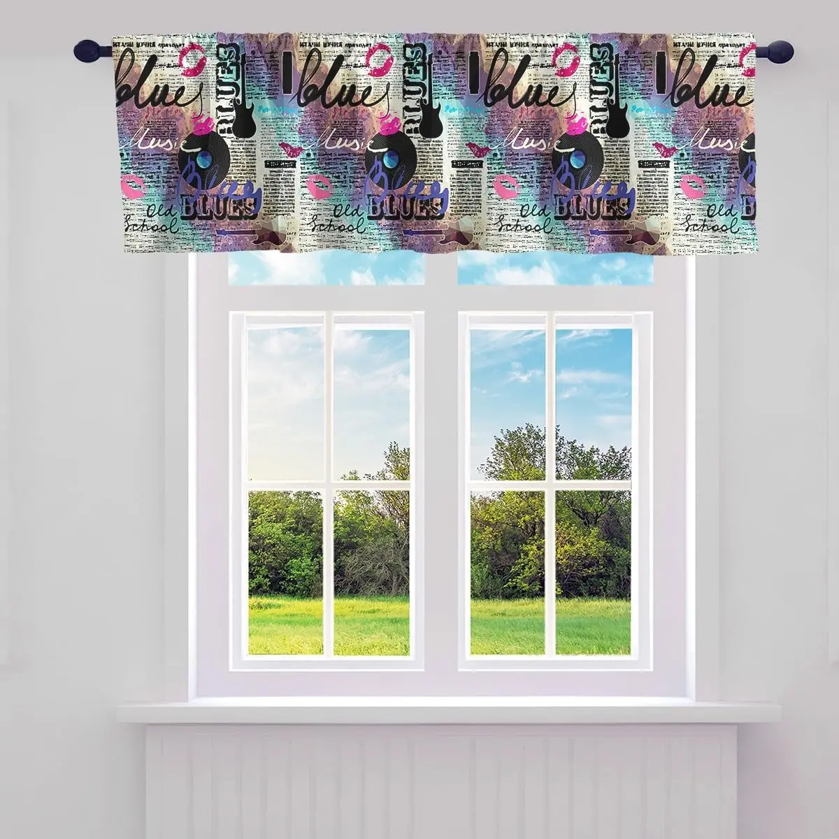 Feelyou Vintage Colorful Guitar Pattern Window Curtain Valance, 1 Panel Sunshade Curtain Accessory (52"L x 12"W), Window Curtains, Sunshade Curtain Valances