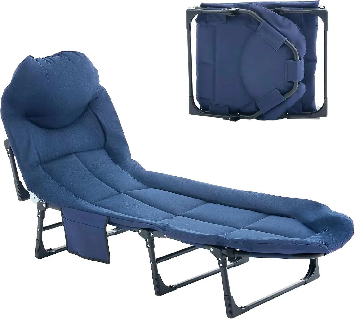 Folding Camping Bed Chair for Adults, 6-Angle Adjustable Cot with Mattress, No Assembly Portable Sleeping Bed for Camp, Home, Office, Outdoor, Lightweight with Carry Bag