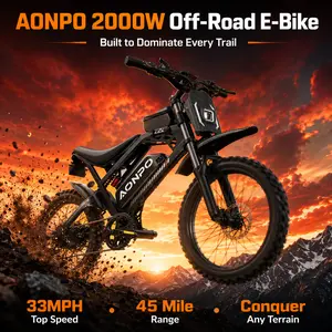 AONPO 2000W Peak Off-Road Electric Bike, 52V 22.5AH 45 Miles Long Range Adult E-Bike, 40MPH All Terrain Mountain Ebike with Dual Hydraulic Suspension & Brakes, 30° Hill Climb, 1-Year US Warranty gt73 pro motor brands mph speed chrome