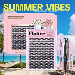 Flutter | Kisslily Volume Lashes DIY False Eyelashes for Bold Dramatic Look | Lyra style Lashes with Ultra-Dense,Invisible band,Waterproof，Long-Lasting for a Flawless,Volumious Look | Trendy&Must-Have Downy Lash Clusters #Summervibes summerwins Makeup