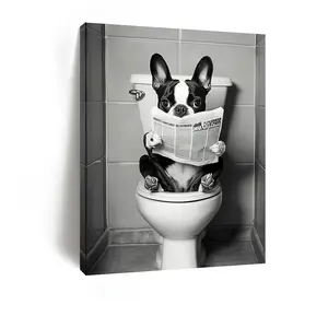 1 Pack Art Decoration Classic Retro Boston Terrier Canvas Wall Art, High Resolution Animal Printed Poster, Framed Landscape Theme Home Office Living Room and Bathroom Kitchen Classroom Decoration, Indoor and Outdoor Wall Hanging, Perfect Gift for Valentin