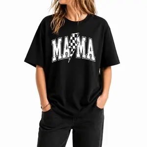 Women's Retro Checkered Ribbed Short-Sleeve Cotton T-Shirt - Round Neck, Elastic Fit, Smooth Seamless Fabric, Casual Mom Top