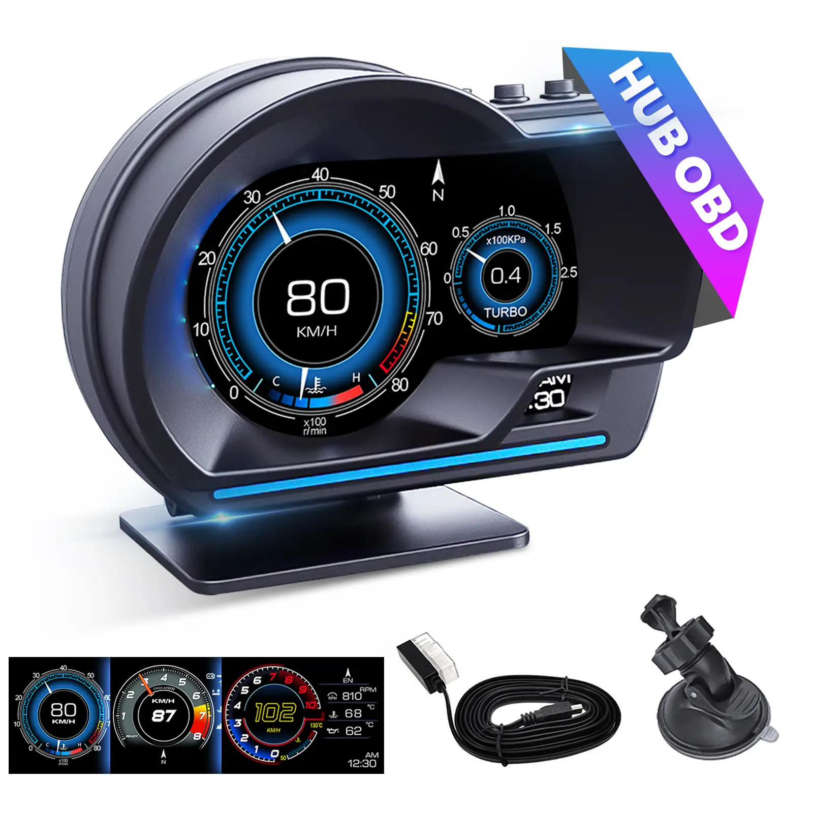 RIMOODY Car HUD Display, Vehicle Accessories with OBD2+GPS Dual Mode Switch, HD Screen, Speedometer, Date & Multiple Alarm Functions, Multifunctional Car LED Dashboard