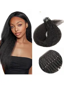 Kinky Straight Micro Loop Ring Human Hair Extensions, Brazilian Coarse Micro Link, 100% Real Human Hair, Adds Length & Volume, High-Quality, Glueless human hair