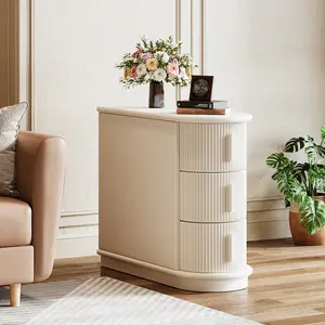 Tribesigns Solid Wood End Table, 3-Drawer Modern Sofa Side Table, Narrow Chair Side Table Slim Nightstand for Living Room, Bedroom, Finished Back, No Assembly Required, Walnut (1, White)