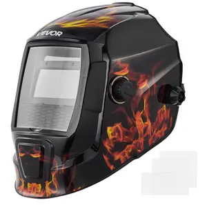 CRIUS Series Auto Darkening Welding Helmet, 3.66x1.69 True Color Welding Hood Accessory, Solar-Powered Welder Mask with 2 Arc Sensors, Shade 4/9-13 for TIG MIG ARC Weld Grinding (Yellow Flame Pattern), Welding Accessory