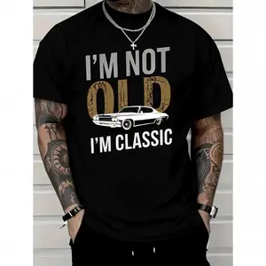 Men'S "I'M Not Old, I Am Classic" Pattern T-Shirt-Soft Cotton, Casual Crew Neck, Short Sleeve, Vintage Car Print-Suitable For Casual Wear