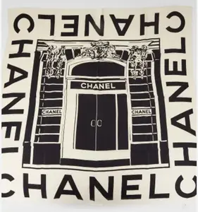 Pre-owned CHANEL Silk Scarf Logo 100% Black & White with Iconic Door Design and Branding #177