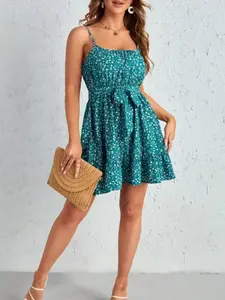 Summer Women's Floral Print Bohemian Short Halter Dress, Elegant Bow Tie Neckline, Sleeveless Backless Design, Perfect for Casual & Party Wear, Boho Summer Dresses