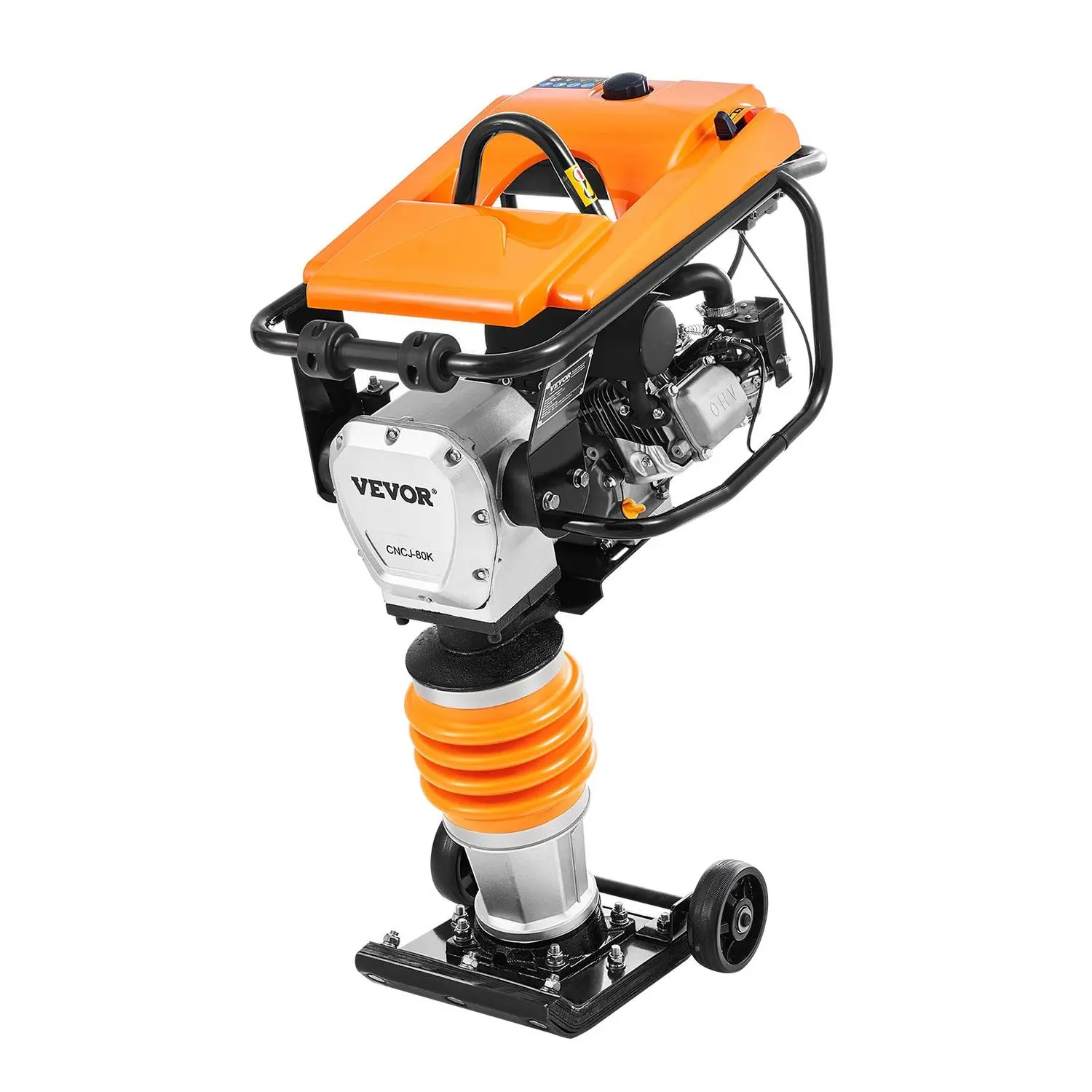 【DealsForYouDays】VEVOR Jumping Jack Compactor, 6.5 HP Vibratory Rammer Fuel-Powered 196 cc Engine Tamper, 3600 lbs Impact Force, 26 Max Compaction Depth, Four-Spring, for Soil, Gravel, Concrete Slabs, Foundations