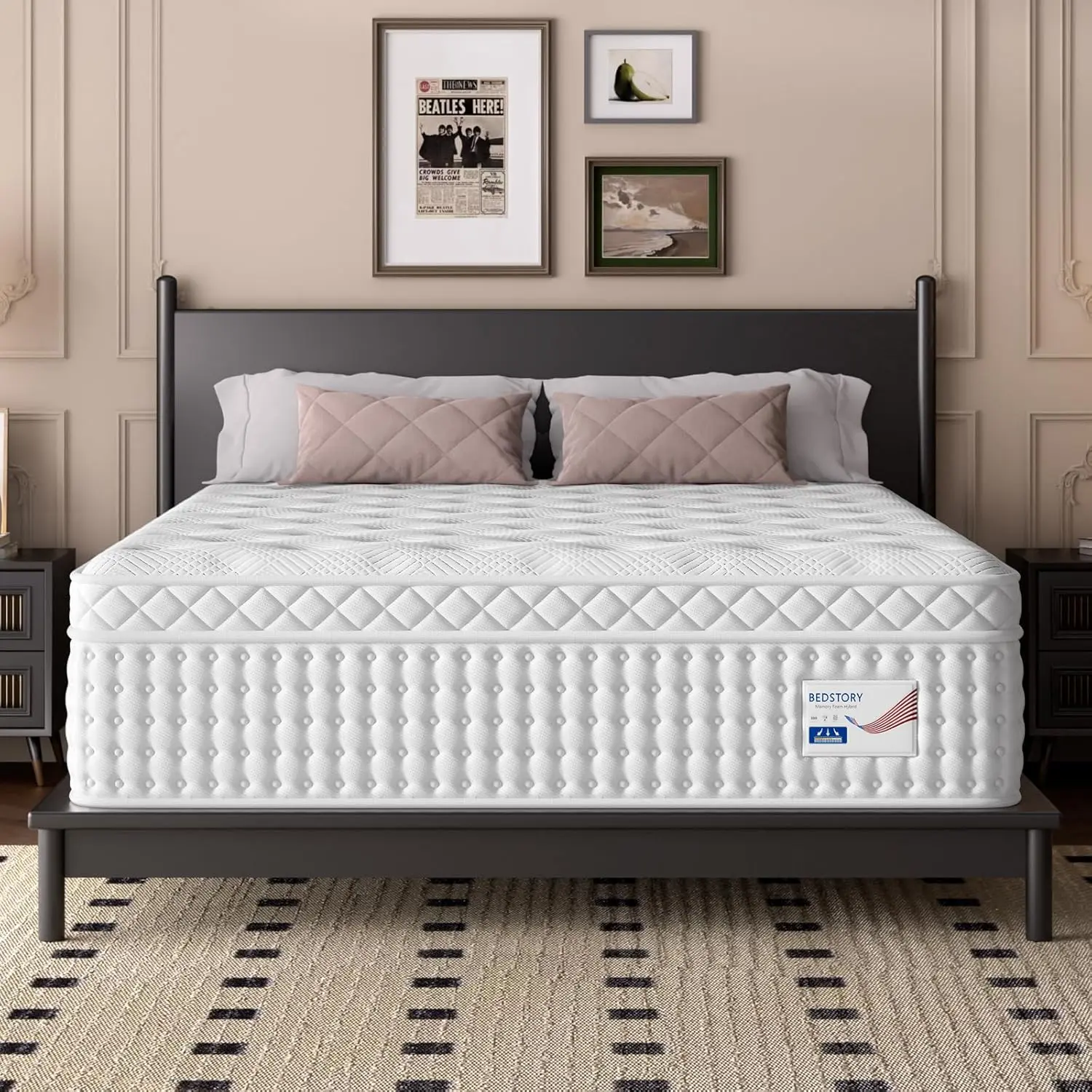 BedStory 14-in Queen-King Memory Foam Hybrid Mattress - Non-Latex, Eco-Minded, Fiberglass-Free, Extra Lumbar Support, Medium Firm, Pocket Springs, CertiPUR-US Multi-Layer Memory Foam Mattresses, Boxed Delivery, Foldable Memory Foam Mattresses