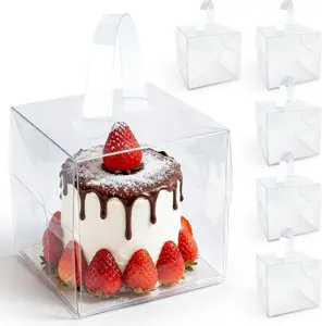 6PCS Clear Cake Boxes - Mini Clear Gift Box with Portable Carry Handle & Boards,Transparent Treat Boxes Hold Cake,Donut,Pastries,Cookies for Wedding, Birthday, Christmas, Party