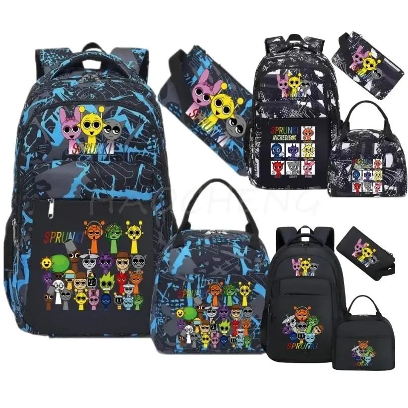Backpack Sprunki Print 3 Pcs/set With Pencil Case Lunch Bags Kids Anime School Bags Boys Girls Teens Bagpacks