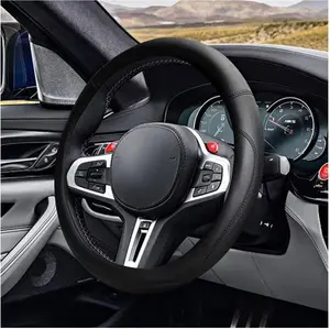 [New deal] - 14.5"-15" Car Steering Wheel Cover, Microfiber Leather Cover, Anti-Slip Breathable Steering Wheel Decoration, Universal Steering Wheel Accessories for Diverse Cars (Black)