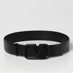 Pre-owned Valentino Garavani Leather Belt V Logo Black Size 85