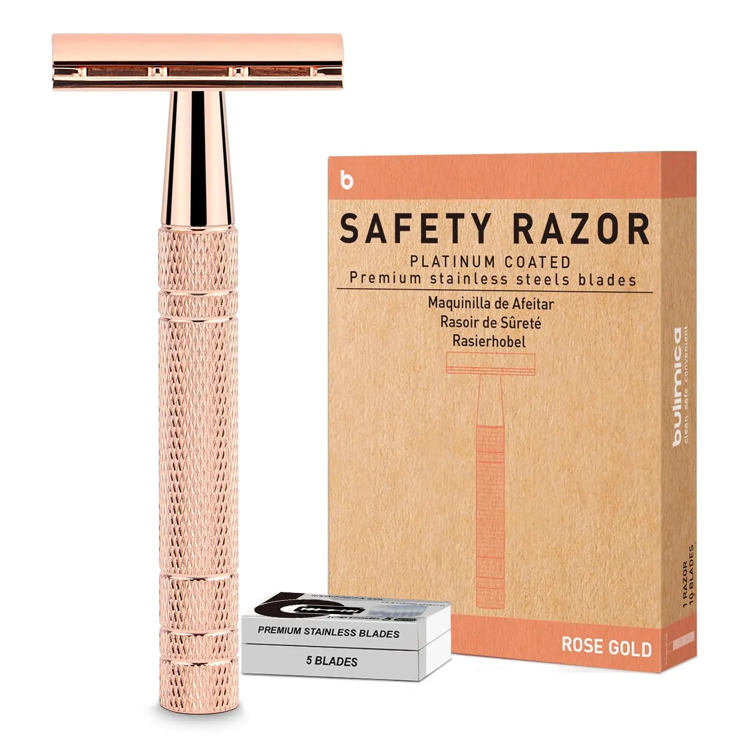 Rose Gold Double Edge Safety Razor for Women, Eco-Friendly Hair Removal & Body Care Tool for Sensitive Skin, with 10 Platinum Coated Blades, Razors For Women, Safe Shave