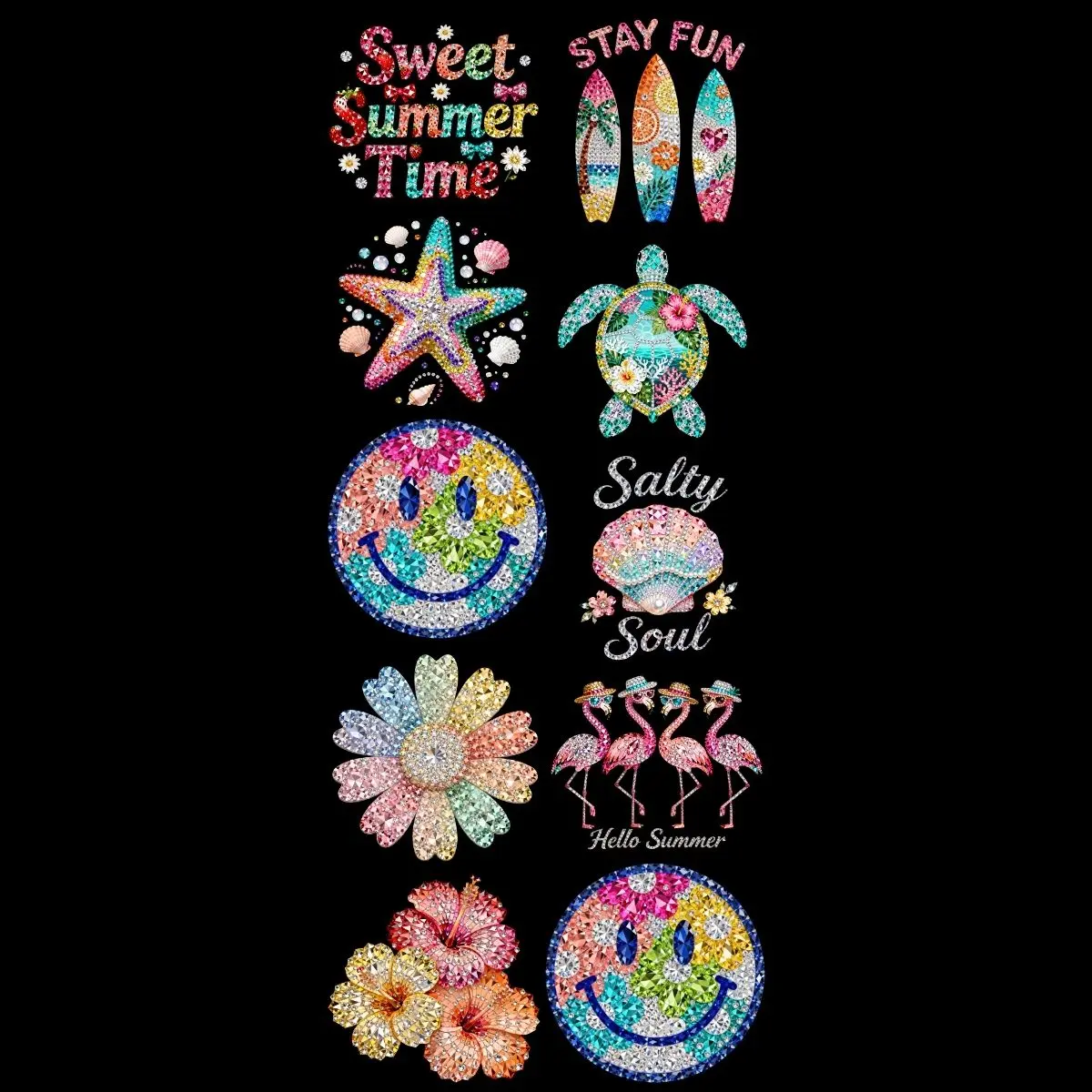 Summer Rhinestone DTF gangsheet, Rhinestone DTF Bundle, Beach heat transfers, Top Womenswear Graphic Shirt Tshirt Summer