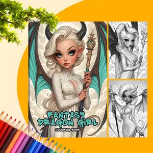 Fantasy Dragon Girl Coloring Book, 20 Pages Dragon Pattern Drawing Book, Art & Handmade Painting Frame, Suitable for Home School Office