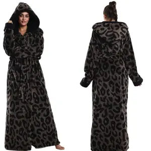 Couples Hooded Bathrobe and Towel Set, Thickened Long Velvet, Large Size with Belt, Full Body Floral Print for Home Use