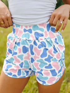 Women's Casual Summer Shorts High Waisted Athletic Workout Lounge Shorts with Pockets Abstract Print Flowy Beach Pajama Shorts for Women