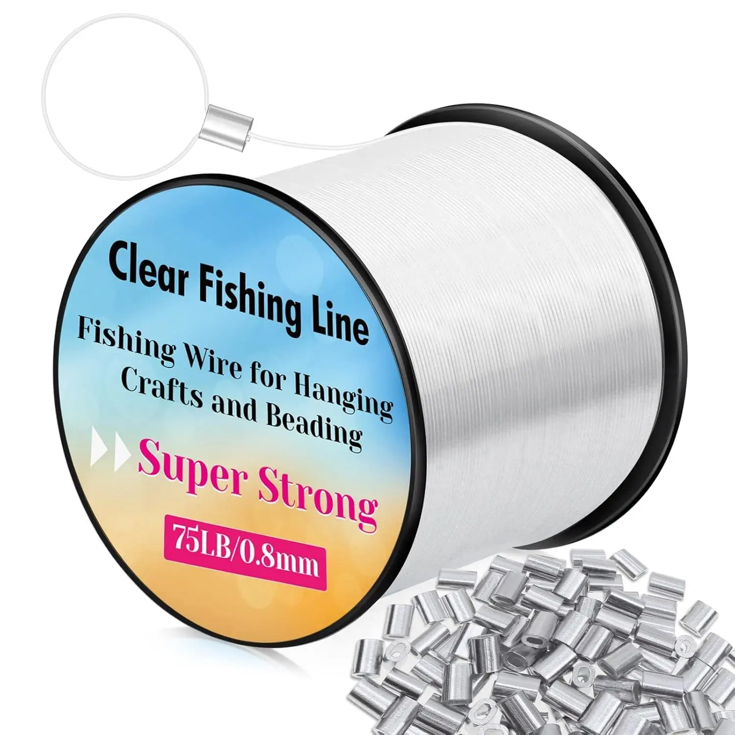 Hanging Wire Clear,  Thick Fishing Line Nylon String Picture Frame Wire with 100 count Crimps Sleeves 70lb Invisible Line for Balloon Garland Picture Hanging Decoration and Crafts (656 )