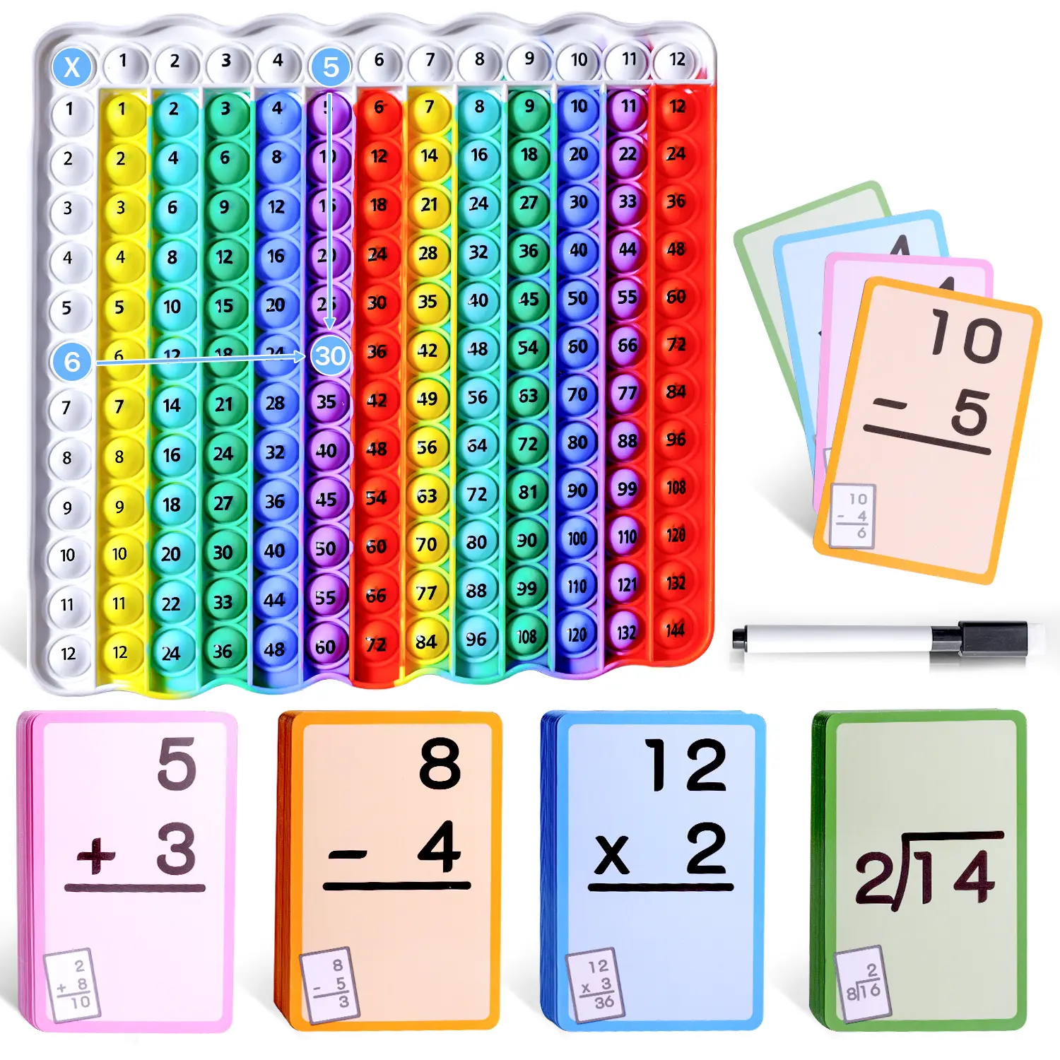 Math Learning Toy for Kids Ages 5-12, Multiplication & Addition Flash Cards with Pop Math Game, Times Table Practice Board, Summer Learning & Back to School Prep