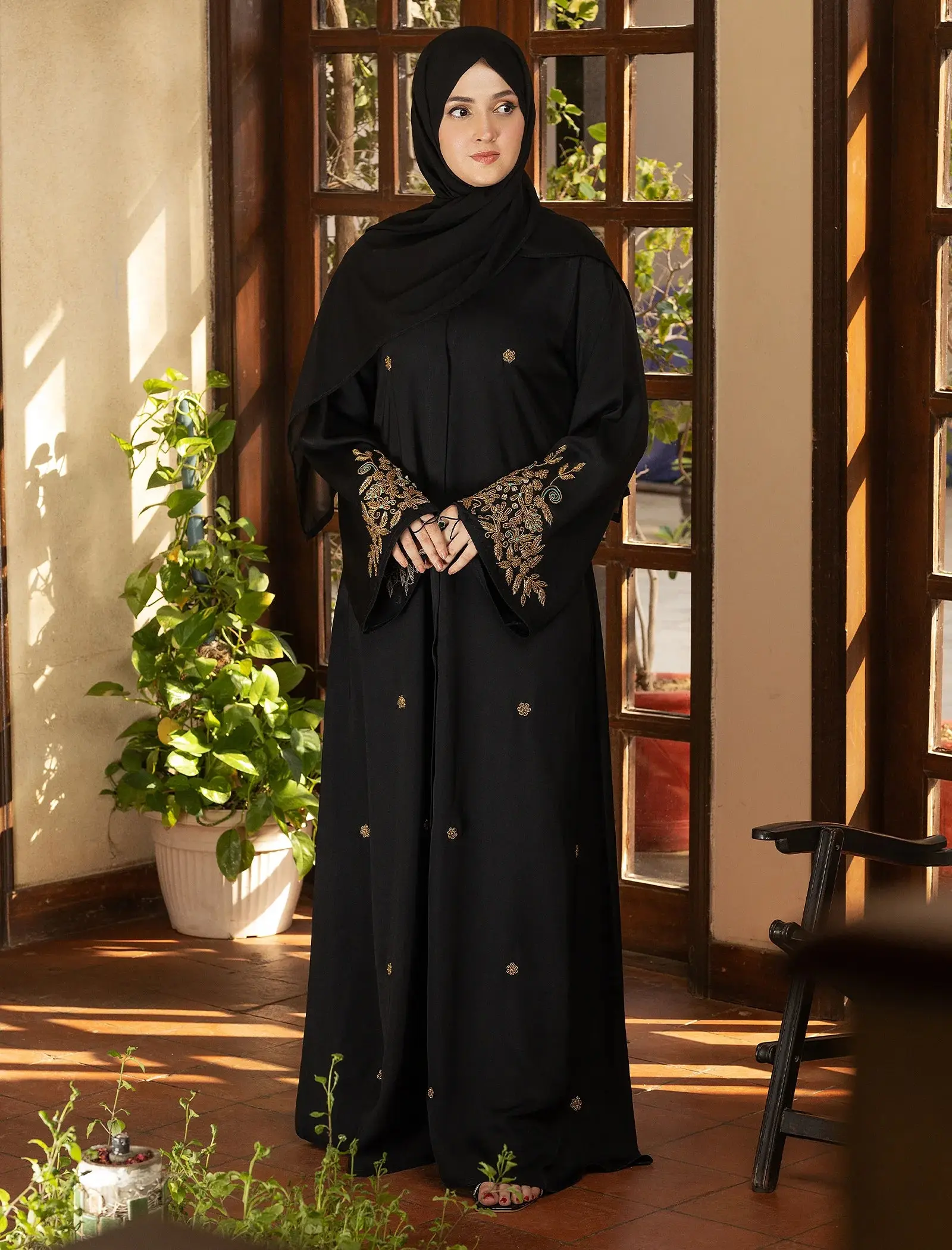 Women's Hand-Crafted Rubab Black Abaya, Modest Islamic Clothing