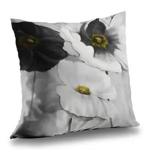 Begin Home Decor C1PT14146F15OA 14 x 14 in. Assorted White Flowers - Black Poly Twill Throw Pillow Insert