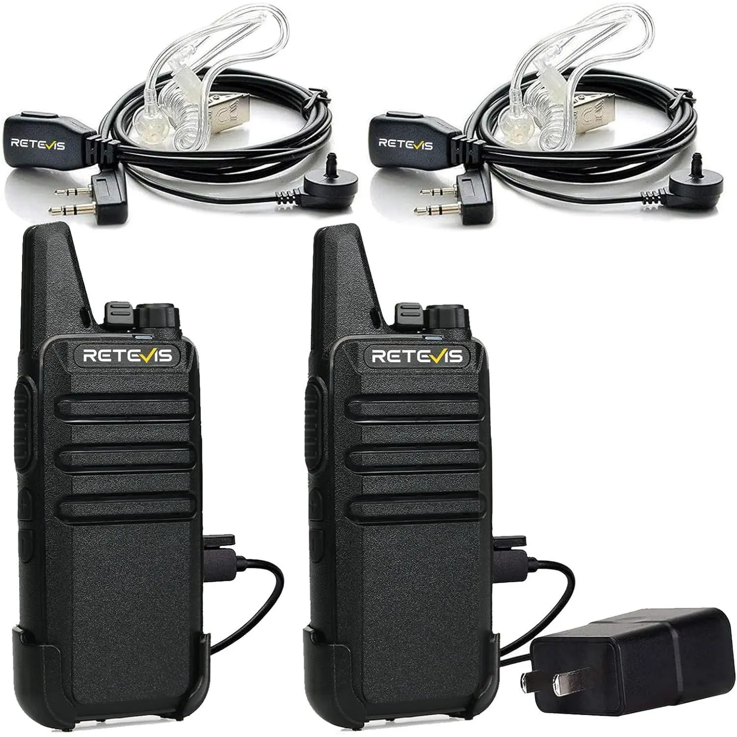 RT22 Walkie Talkies, Mini 2 Way Radio Rechargeable, VOX Handsfree, Portable, Two-Way Radios Long Range with Earpiece, for Family Road Trip Camping Hiking Skiing(2 Pack, Black)